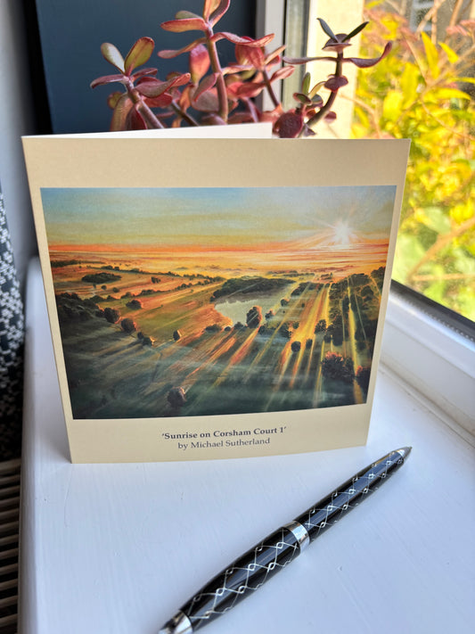 Sunrise on Corsham Court 1 - blank greetings card