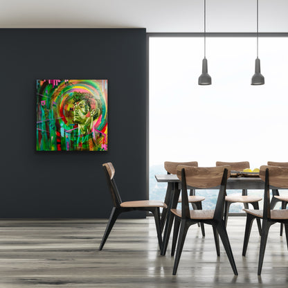 ‘Green God’ - Original Oil Painting (36 inches x 36 inches) - Framed